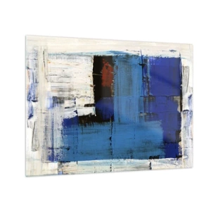 Schilderen op glas - Een abstracte compositie met een dominante blauwe kleur. - 70x50cm - Het geheim van blauw - Moderne wanddecoratie voor woonkamer en slaapkamer ARTTOR
