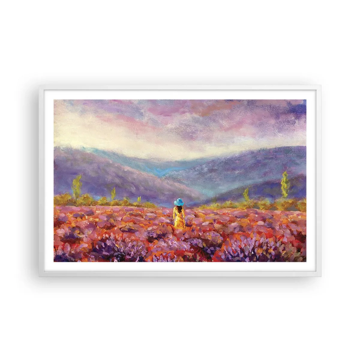 Poster in een witte lijst - In een lavendelwereld - 91x61 cm