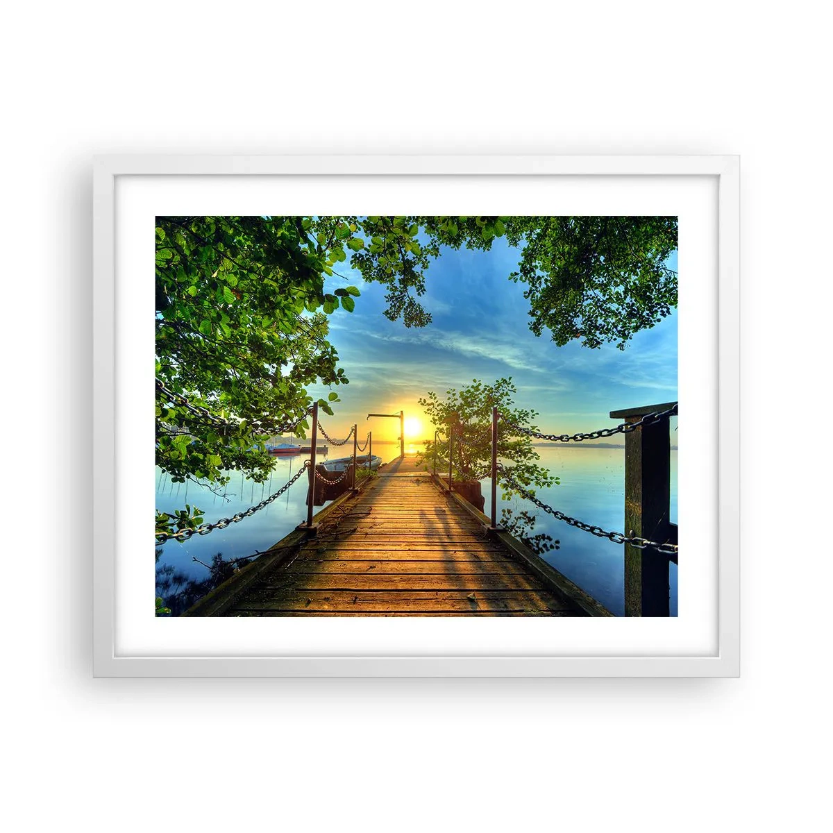 Poster in een witte lijst - Zonsondergang boven het water - 50x40 cm