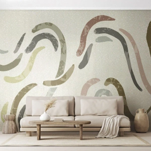 Fotobehang Standard Eco - Kleurrijke abstracte golven op een lichte achtergrond - 100x70cm - Een vrolijke dans van abstractie - Moderne wanddecoratie voor woonkamer en slaapkamer ARTTOR