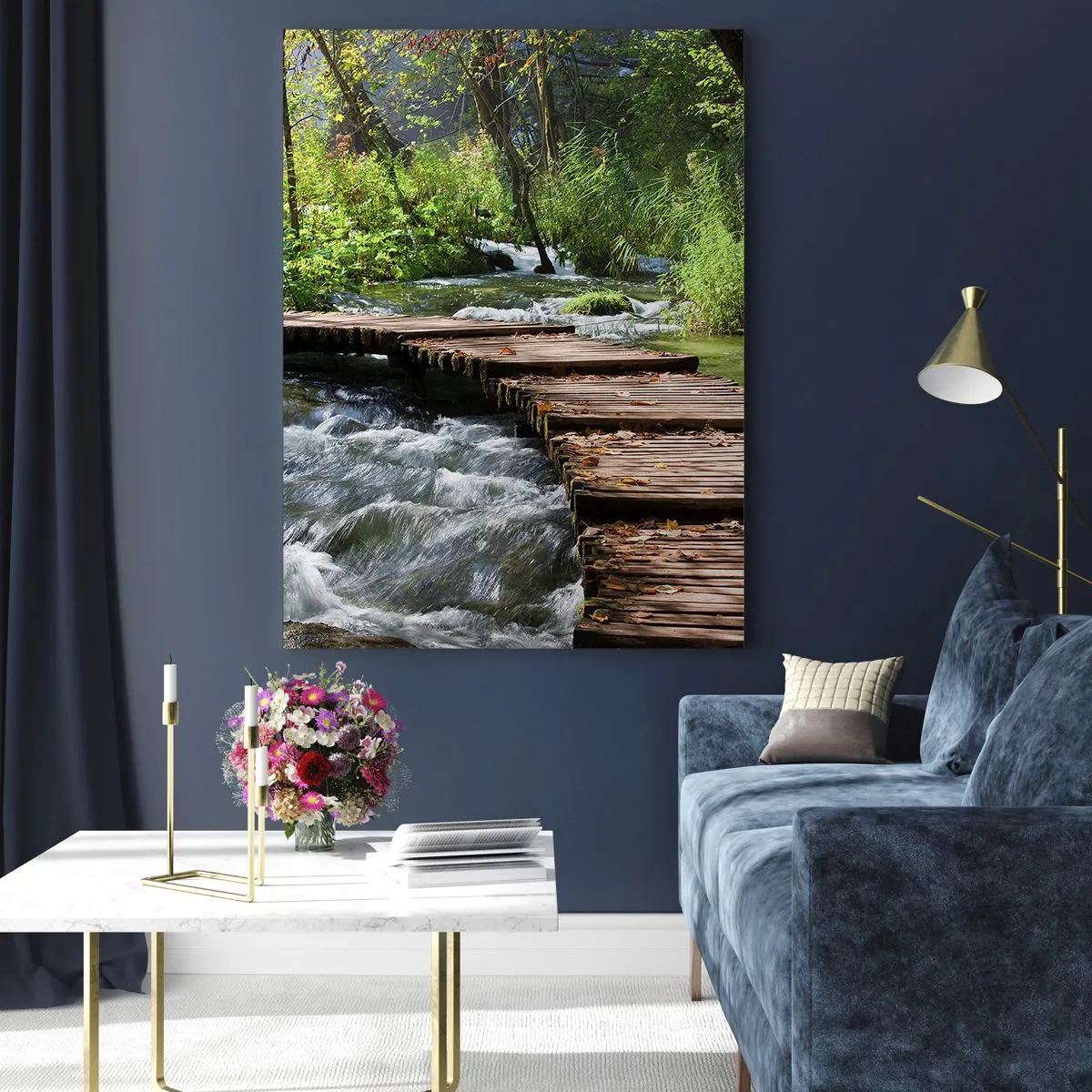 Schilderen op glas - Boven de schuimige waterval - 80x120 cm