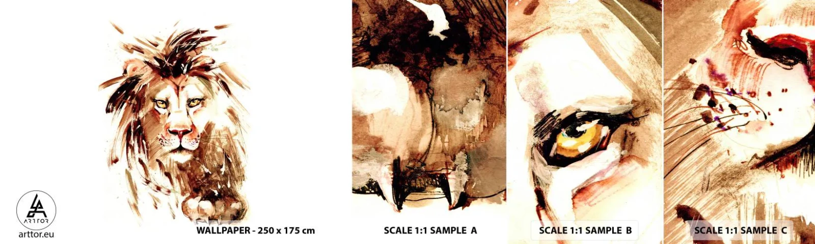 Fotobehang Staaltje Standard Eco - Kracht en waardigheid - Dieren, Leeuw, Abstractie - 100x30 cm