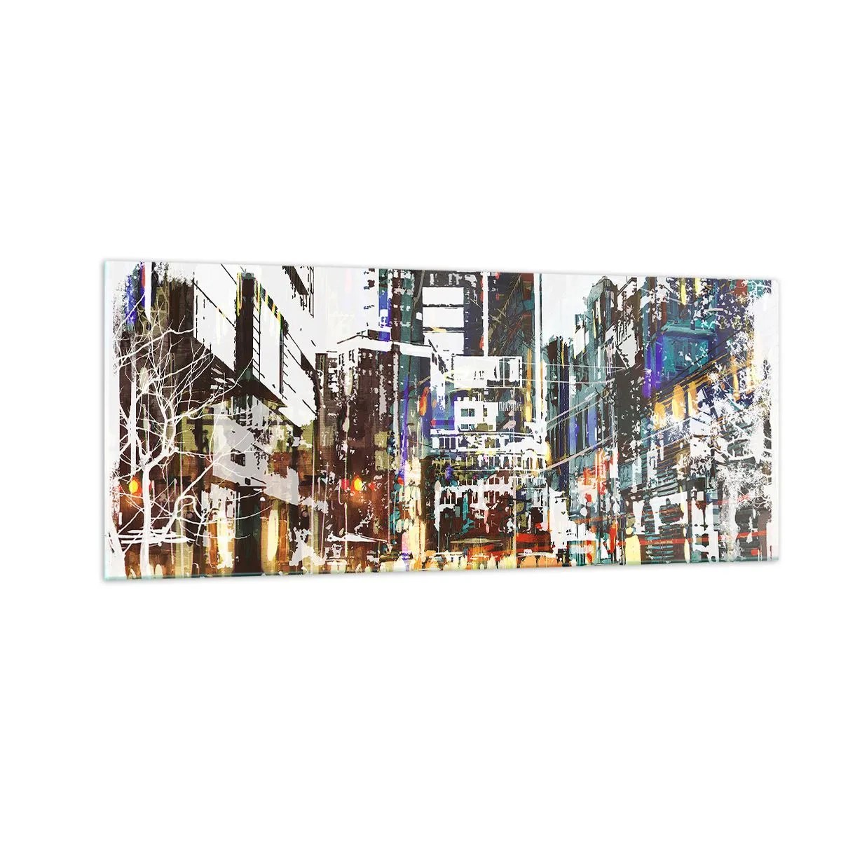 Schilderen op glas - Een glinsterende stad - 100x40 cm