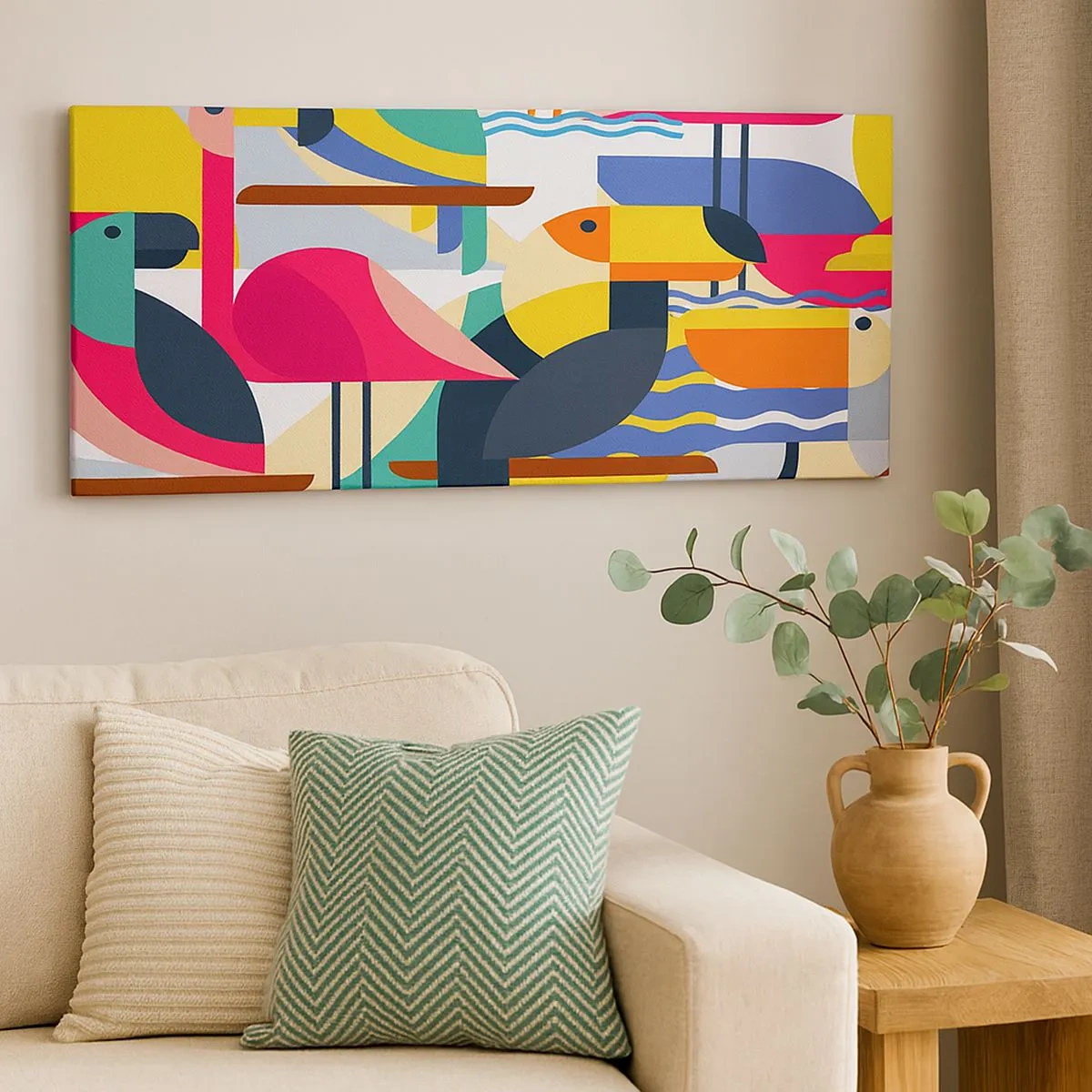 Schilderen op canvas - Vogelfeestje - 100x40 cm