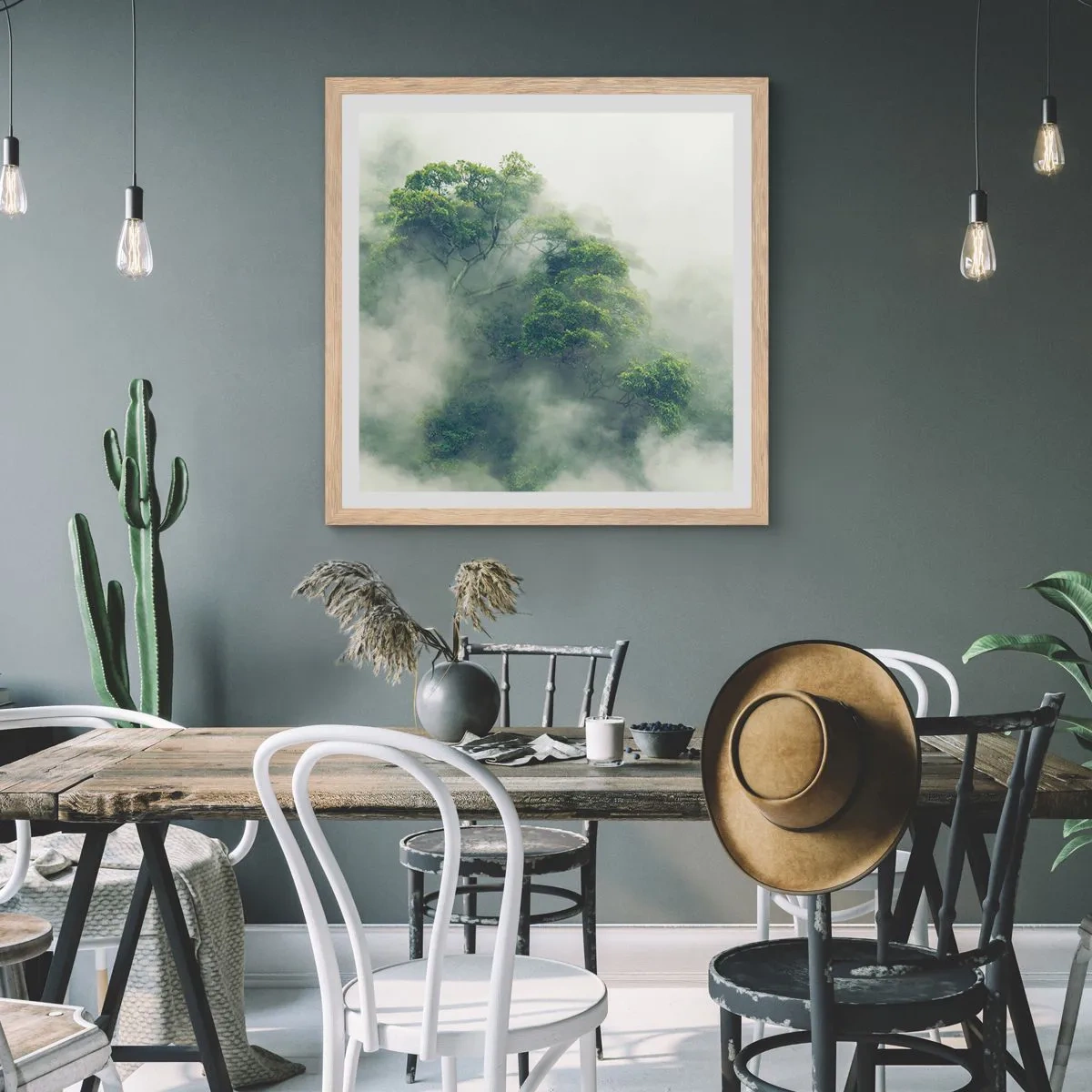 Een poster in een licht eiken lijst - In mist gehuld - 30x30 cm