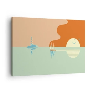 Schilderen op canvas - Een minimalistisch zeegezicht met een zeilboot en een zonsondergang - 70x50cm - Het perfecte zeelandschap - Moderne wanddecoratie voor woonkamer en slaapkamer ARTTOR