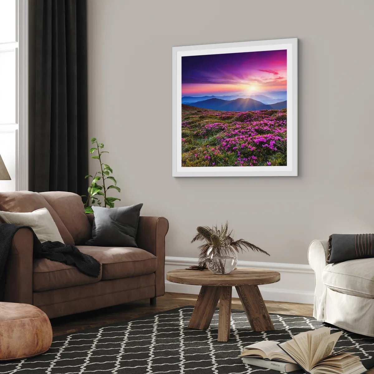 Poster in een witte lijst - Kruiden roken naar verse trossen van de velden - 60x60 cm