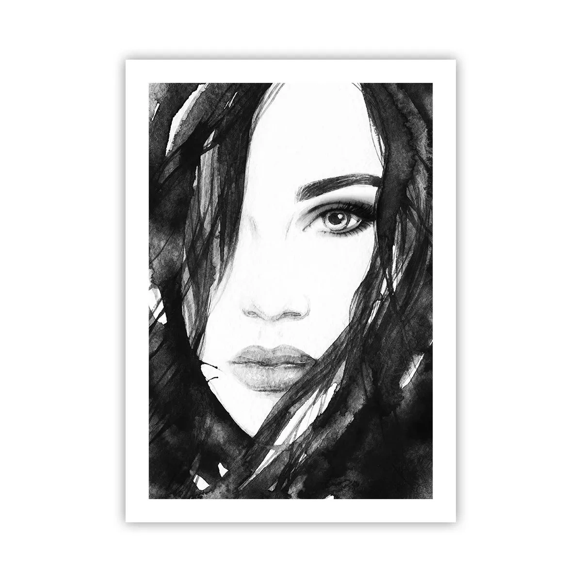 Poster - Portret van een dame in zwart en wit - 50x70 cm