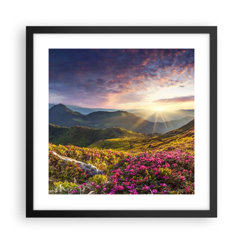 Poster in een zwarte lijst - Frisheid in de ochtend in de bergen - 40x40 cm