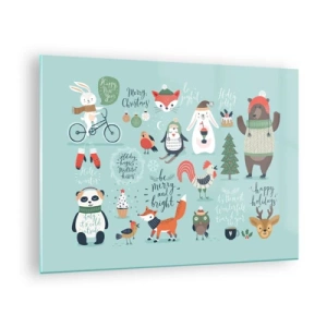 Schilderen op glas - Kerstdierenillustraties op een pastelachtergrond - 70x50cm - Moge het altijd kerst zijn! - Moderne wanddecoratie voor woonkamer en slaapkamer ARTTOR