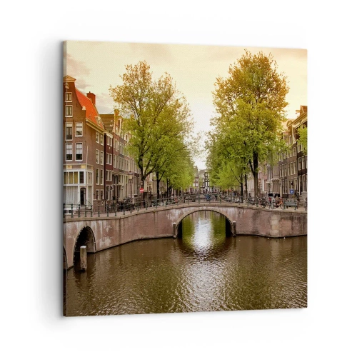 Schilderen op canvas - Met de boot of met de fiets? - 50x50 cm