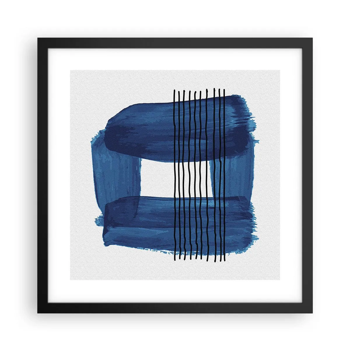 Poster in een zwarte lijst - Blauwe en zwarte compositie - 40x40 cm