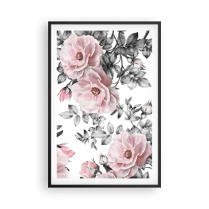 Poster in een zwarte lijst - Verdwalen in de bloemen van de rozen - 61x91 cm
