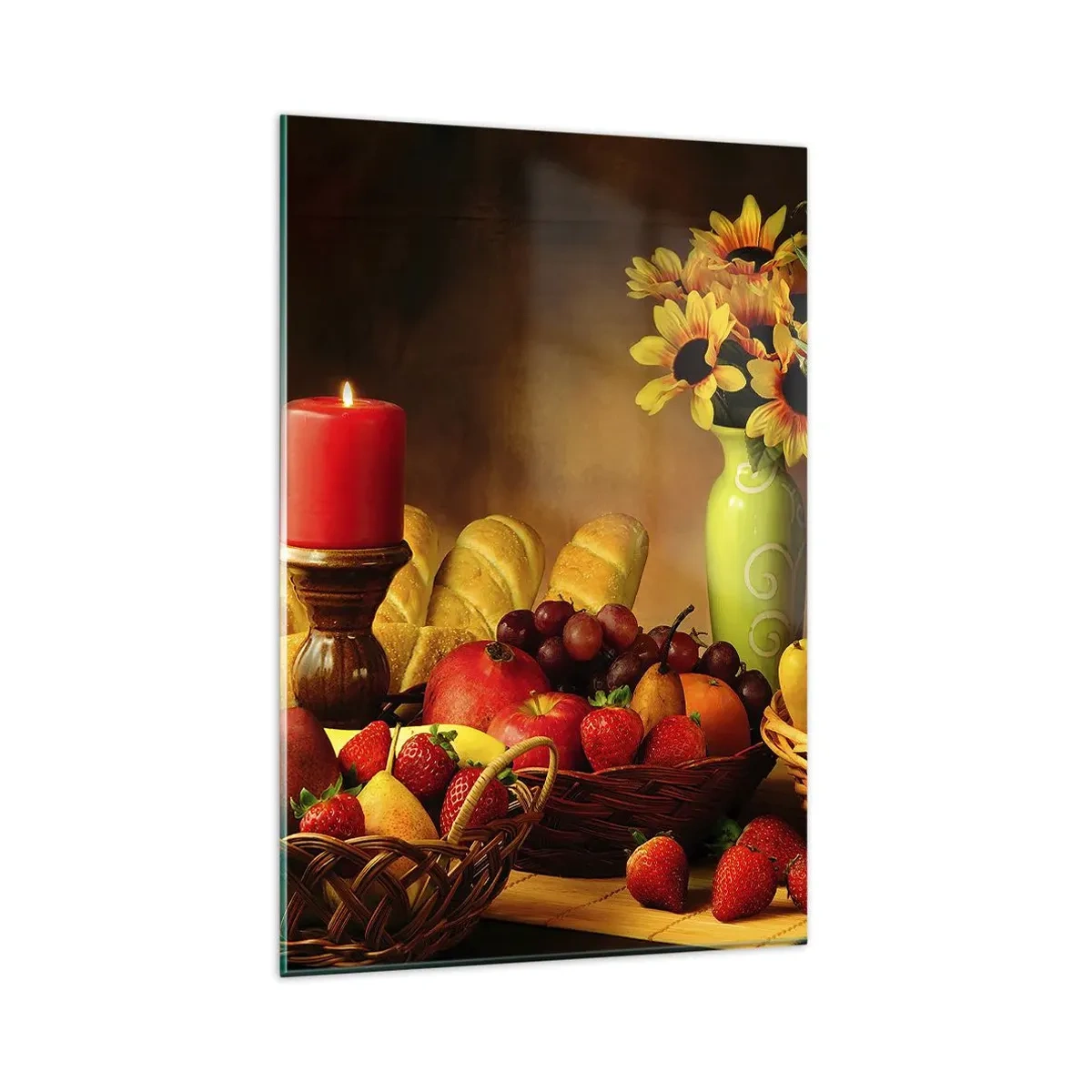 Schilderen op glas - Stilleven met brood en fruit - 80x120 cm
