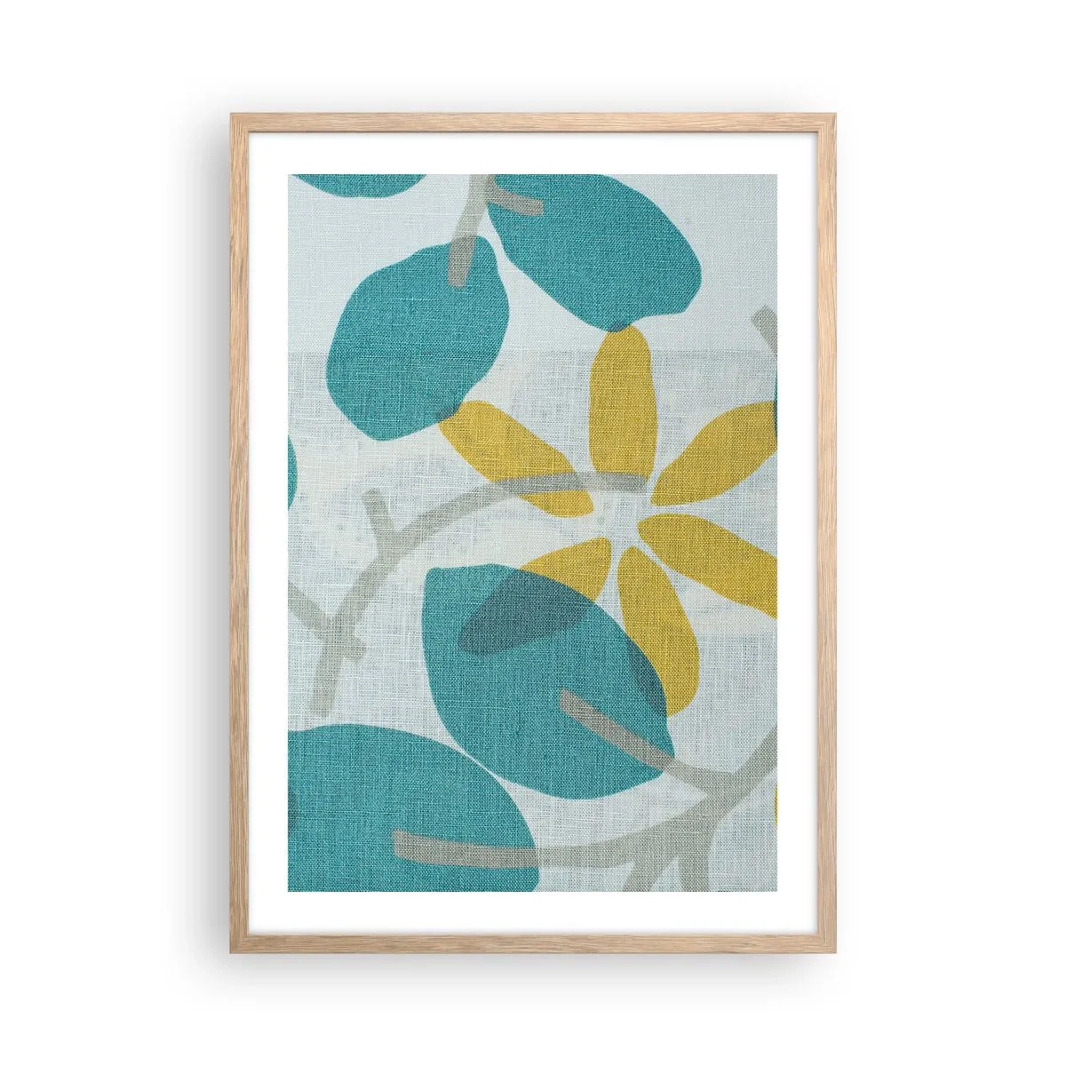 Een poster in een licht eiken lijst - Tussen de azuurblauwe bladeren - 50x70 cm