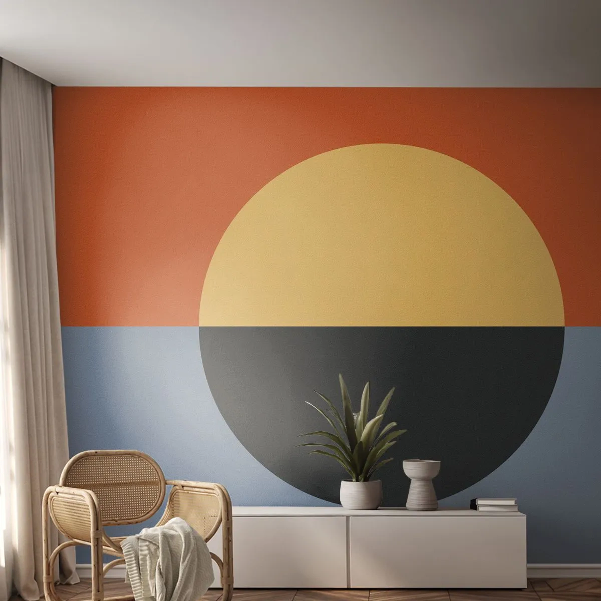 Fotobehang Premium Canvas - Een compositie van warmte en koelte - Abstractie, Deel, Grafisch - 150x105 cm