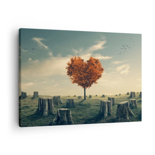 Schilderen op canvas - Een hartvormige boom in een veld met stronken, een symbool van hoop - 70x50cm - Er is nog steeds hoop - Moderne wanddecoratie voor woonkamer en slaapkamer ARTTOR