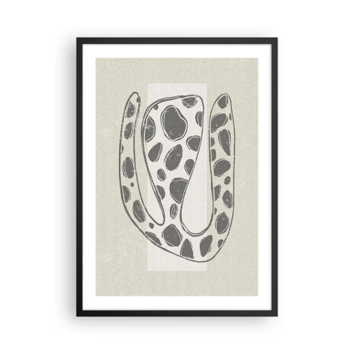 Poster in een zwarte lijst - Abstracte organische vorm in grijstinten - 50x70cm - Een vreemd wezen - Moderne wanddecoratie voor woonkamer en slaapkamer ARTTOR