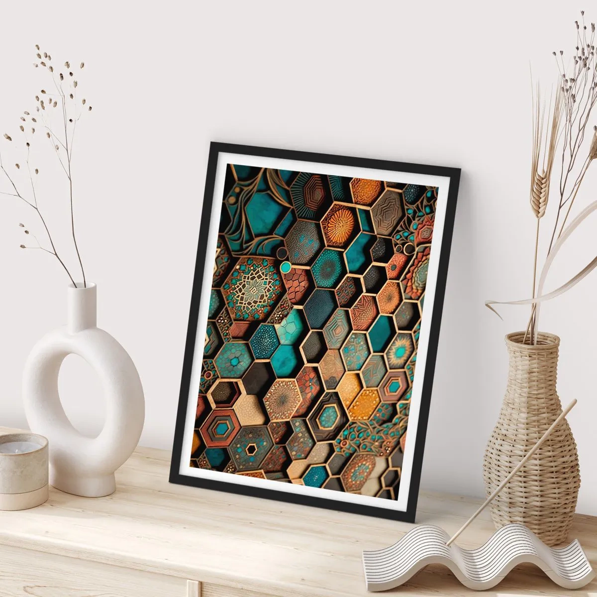 Poster in een zwarte lijst - Arabische ornamenten – variatie - 30x40 cm