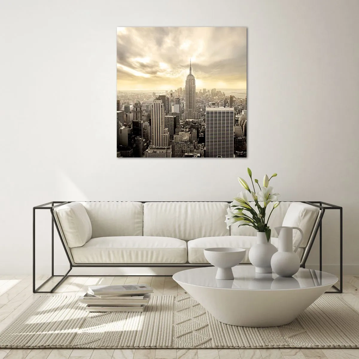 Schilderen op glas - New York geweven van grijs - 60x60 cm