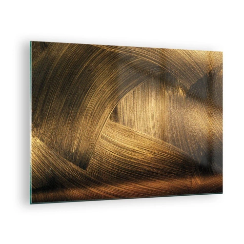 Schilderen op glas - Een abstract schilderij met gouden, geometrische lijnen op een achtergrond - 70x50cm - In een gouden doolhof - Moderne wanddecoratie voor woonkamer en slaapkamer ARTTOR