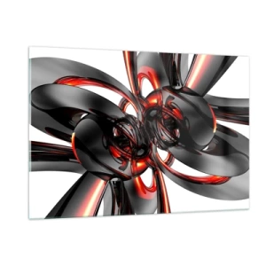 Schilderen op glas - Beweging in grafiet en rood - 120x80 cm