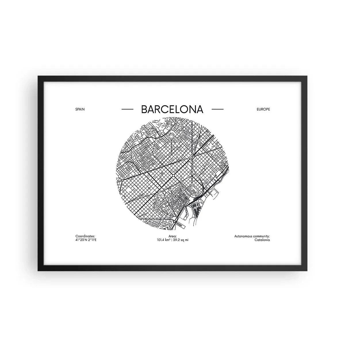 Poster in een zwarte lijst - Anatomie van Barcelona - 70x50 cm