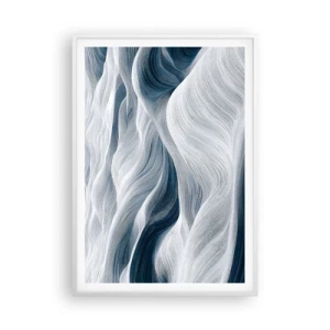 Poster in een witte lijst - Witte en blauwe golven - 70x100 cm