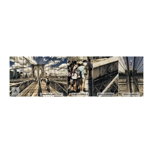 Fotobehang Monster Premium Sand - Midden in het hart van de stad - Brooklyn Bridge, New York, Stad - 100x30 cm