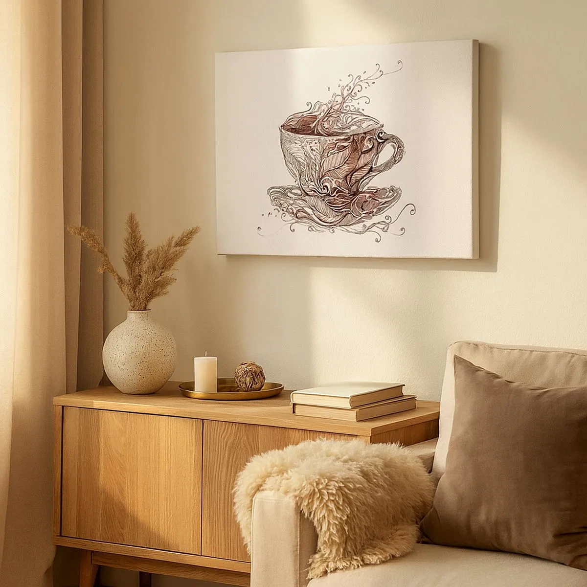 Schilderen op canvas - Decoratieve koffiekop met een artistiek patroon - 70x50cm - Thee voor alles - Moderne wanddecoratie voor woonkamer en slaapkamer ARTTOR
