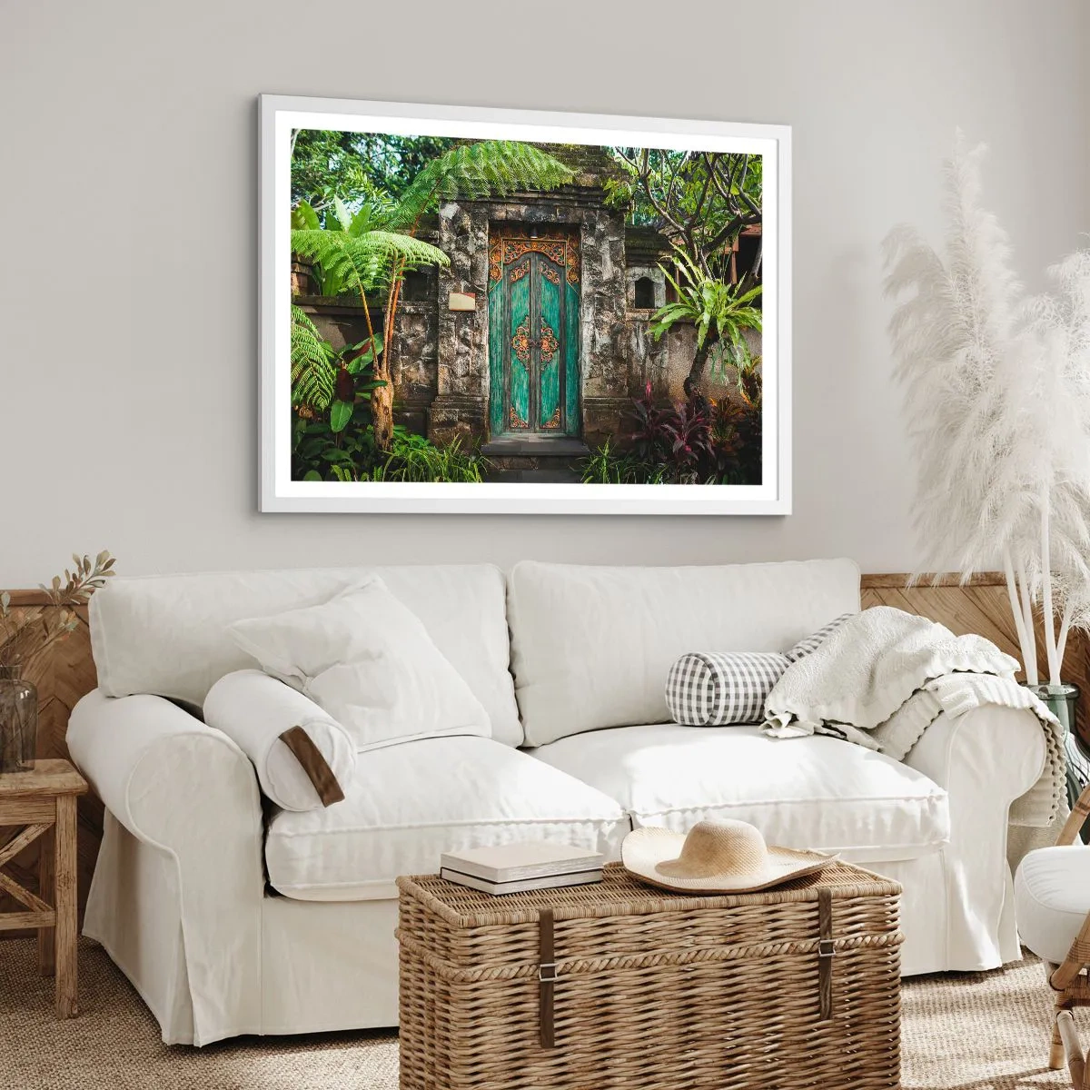 Poster in een witte lijst - Een deur naar een exotische wereld - 50x40 cm
