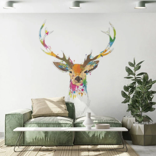 Fotobehang op maat Zelfklevend Deluxe Sticker - Een zacht hert badend in kleur - Abstractie, Dieren, Hert