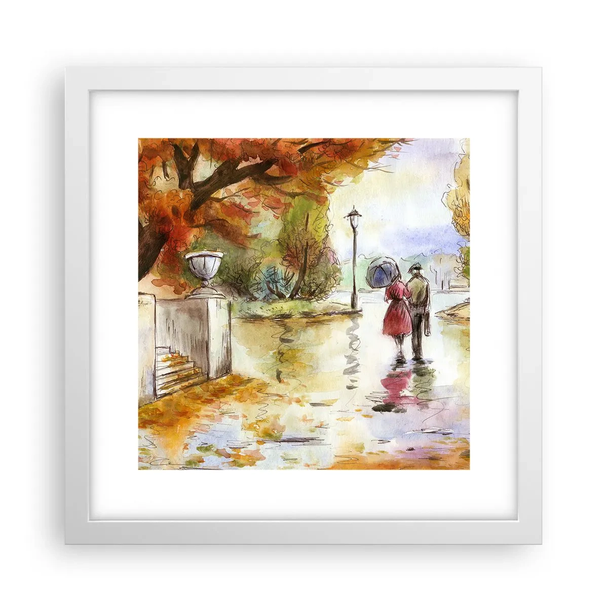 Poster in een witte lijst - Romantische herfst in het park - 30x30 cm