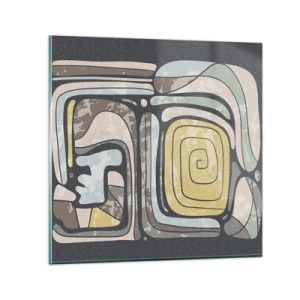 Schilderen op glas - Abstractie in de precolumbiaanse geest - 50x50 cm