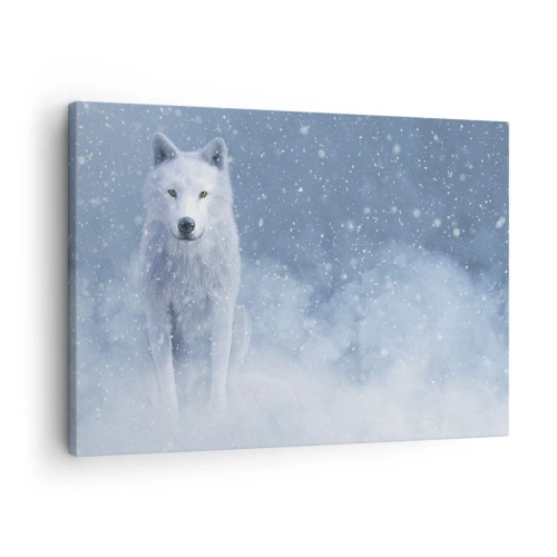 Schilderen op canvas - Witte wolf in een besneeuwd landschap - 70x50cm - In winterse sferen - Moderne wanddecoratie voor woonkamer en slaapkamer ARTTOR