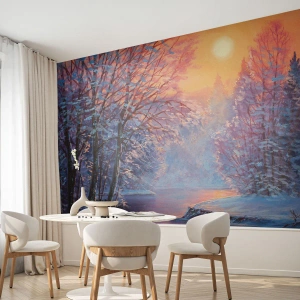Fotobehang Premium Sand - De kleuren van de winter - Landschap, Rivier, Woud - 100x70 cm