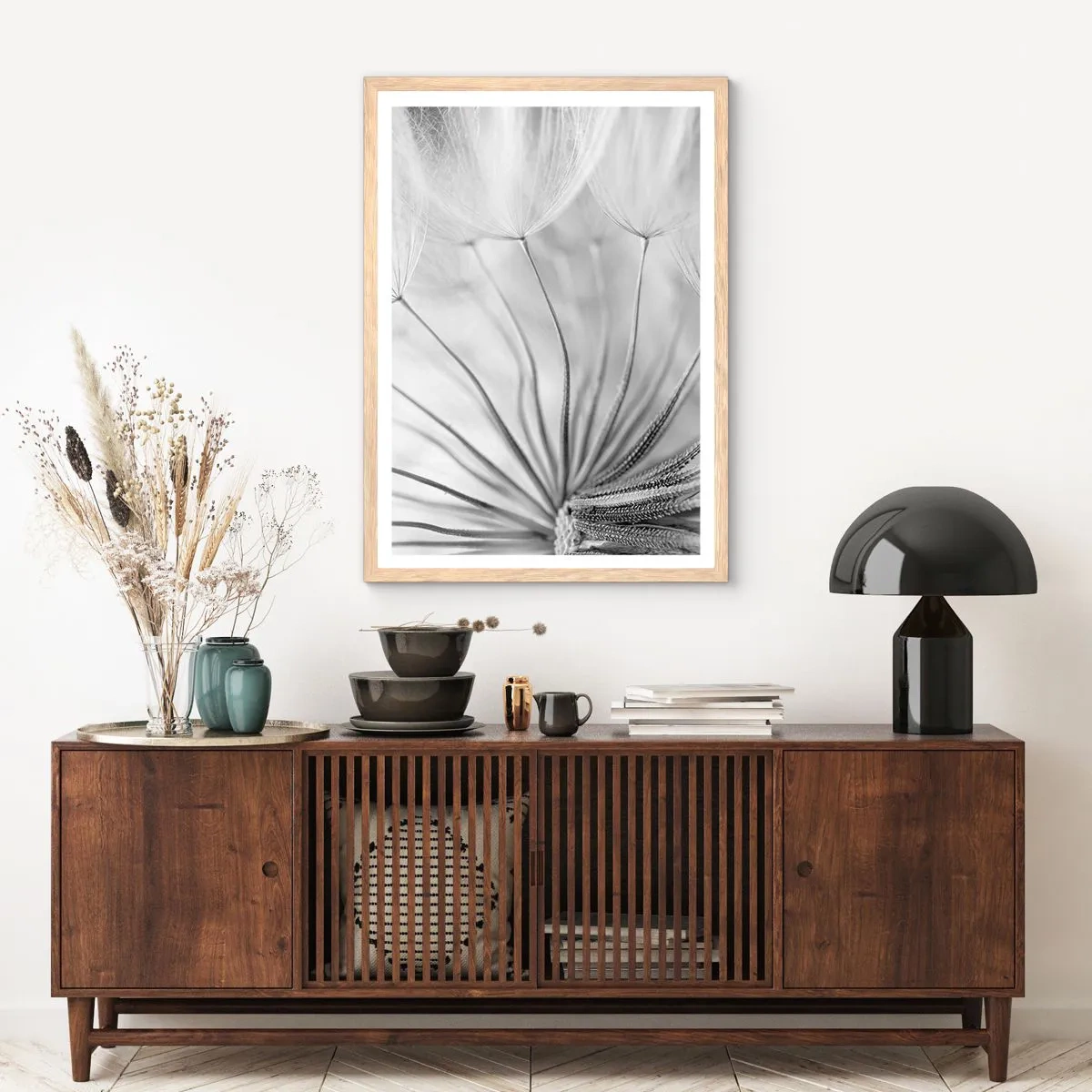 Een poster in een licht eiken lijst - Paardebloemen, vliegers - 61x91 cm