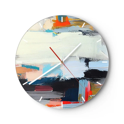 Wandklok - Klok - Een abstracte compositie van kleurrijke vlekken en geometrische strepen. - 30x30cm - Is er een methode? - Moderne wanddecoratie voor woonkamer, keuken en slaapkamer ARTTOR