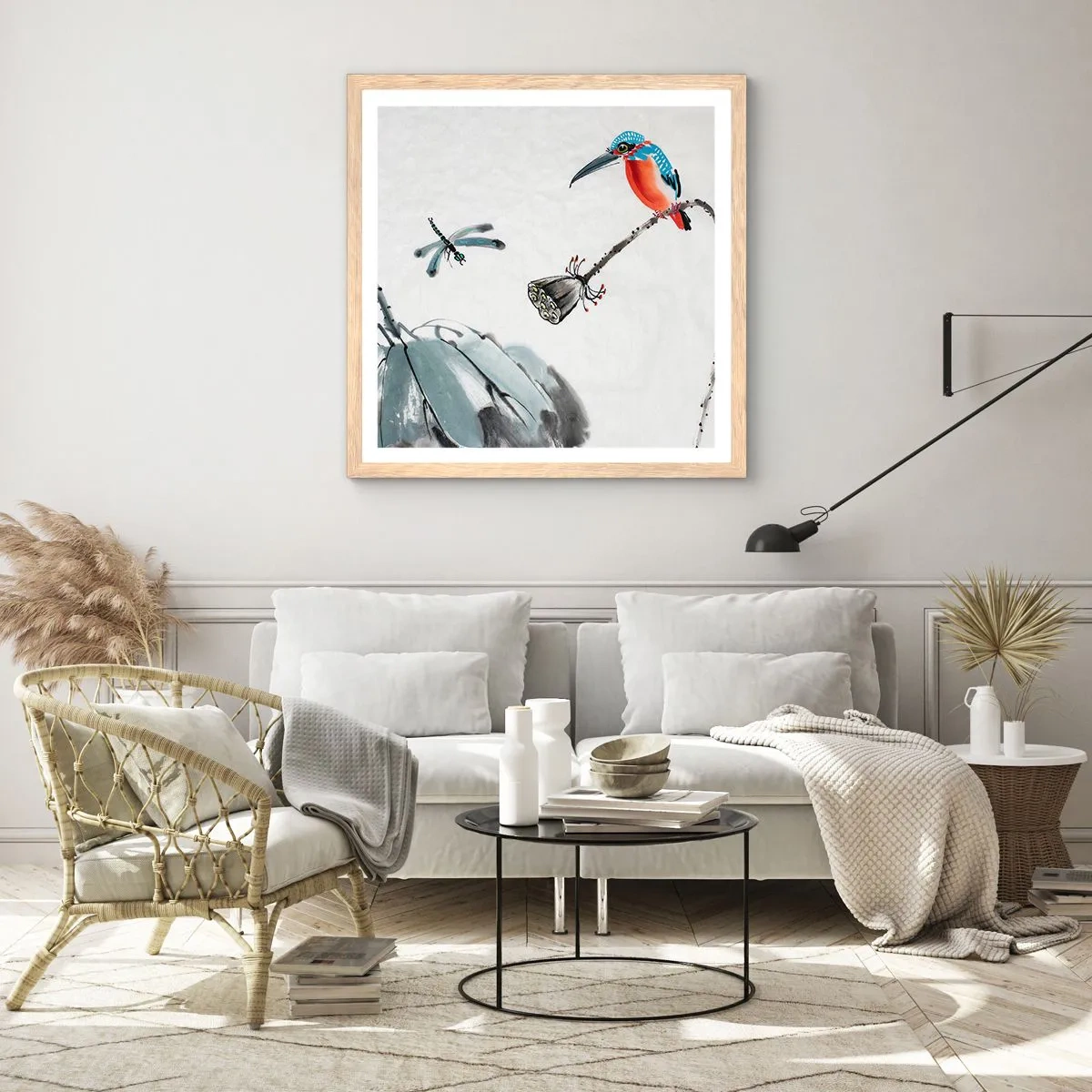 Een poster in een licht eiken lijst - Het leven van de weide - 60x60 cm