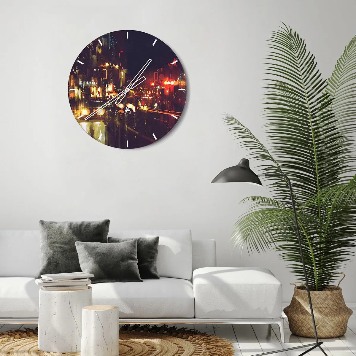 Wandklok - Klok - Ondergedompeld in de lichten van de nacht - 40x40 cm