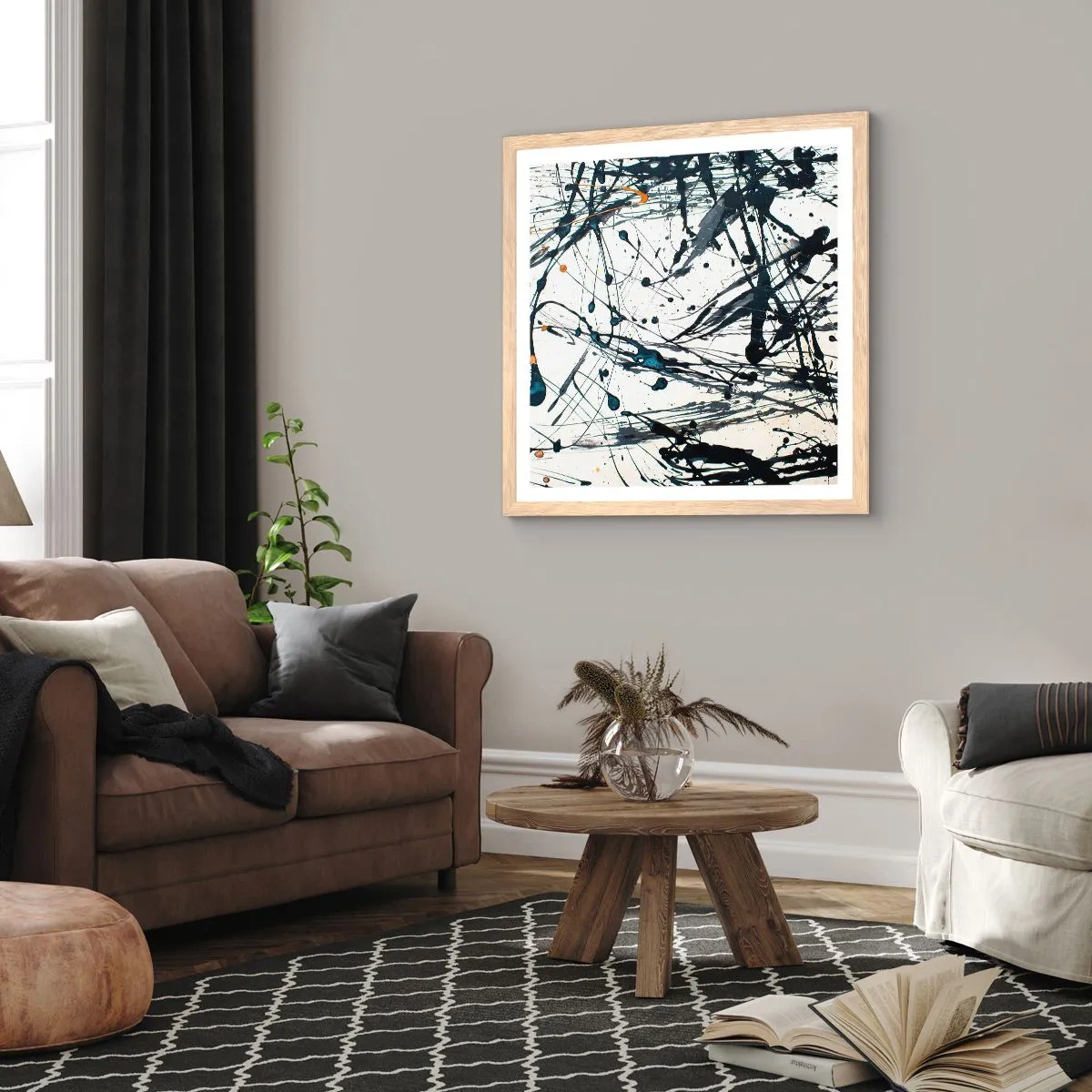 Een poster in een licht eiken lijst - Expressionistische abstractie - 30x30 cm