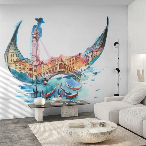 Fotobehang op maat Premium Canvas - We varen door de stad - Abstractie, Venetië, Brug