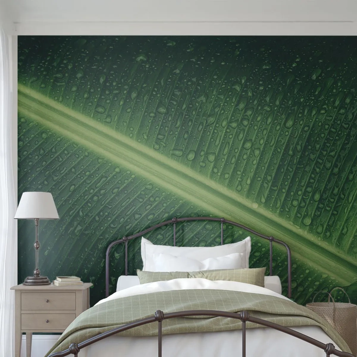 Zelfklevend Fotobehang Deluxe Sticker - De structuur van groen - Groen blad, Tropische plant, Deel - 250x175 cm