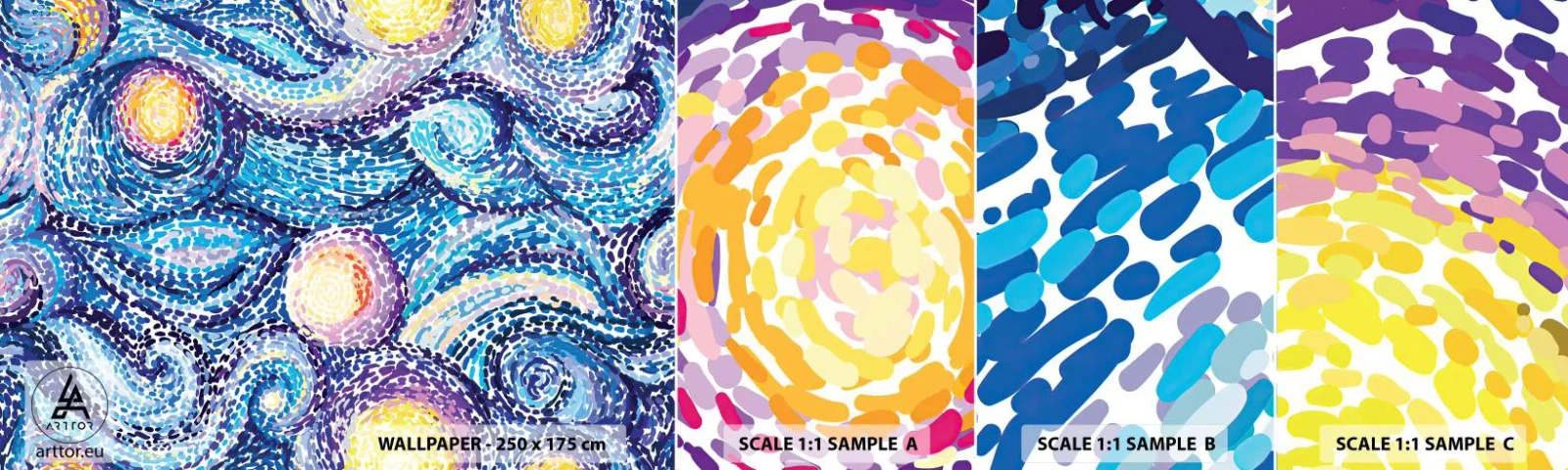 Fotobehang Monster Zelfklevend Deluxe Sticker - Naar een schilderij van van Gogh - Abstractie, Deel, Schilderen - 100x30 cm