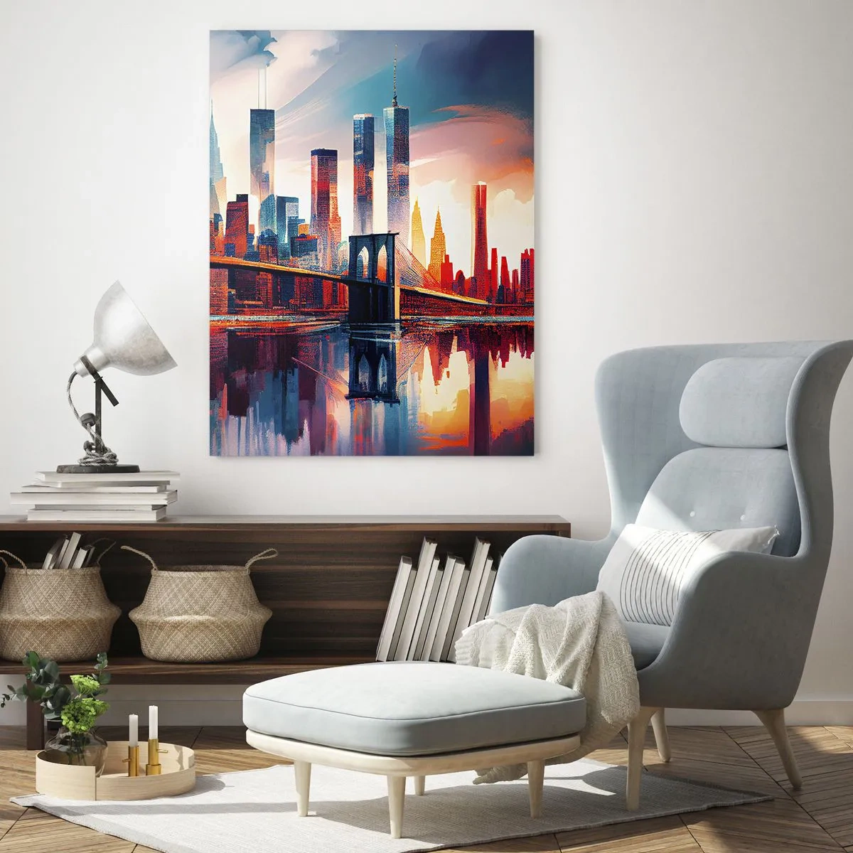 Schilderen op glas - Een droomachtig New York - 80x120 cm