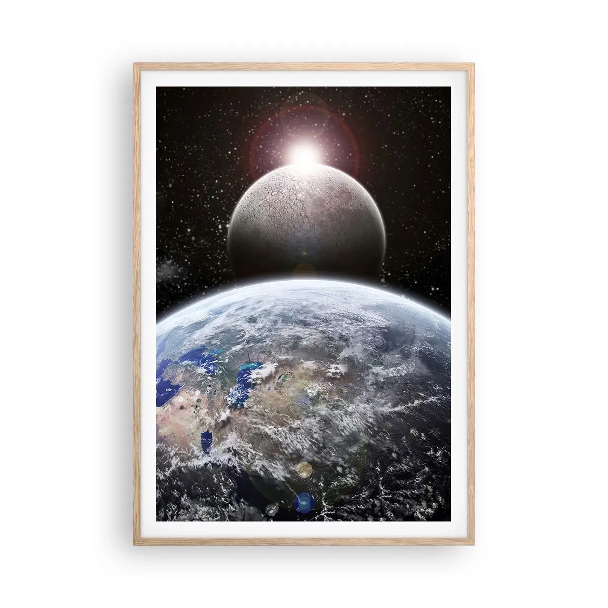 Een poster in een licht eiken lijst - Kosmisch landschap - zonsopgang - 70x100 cm