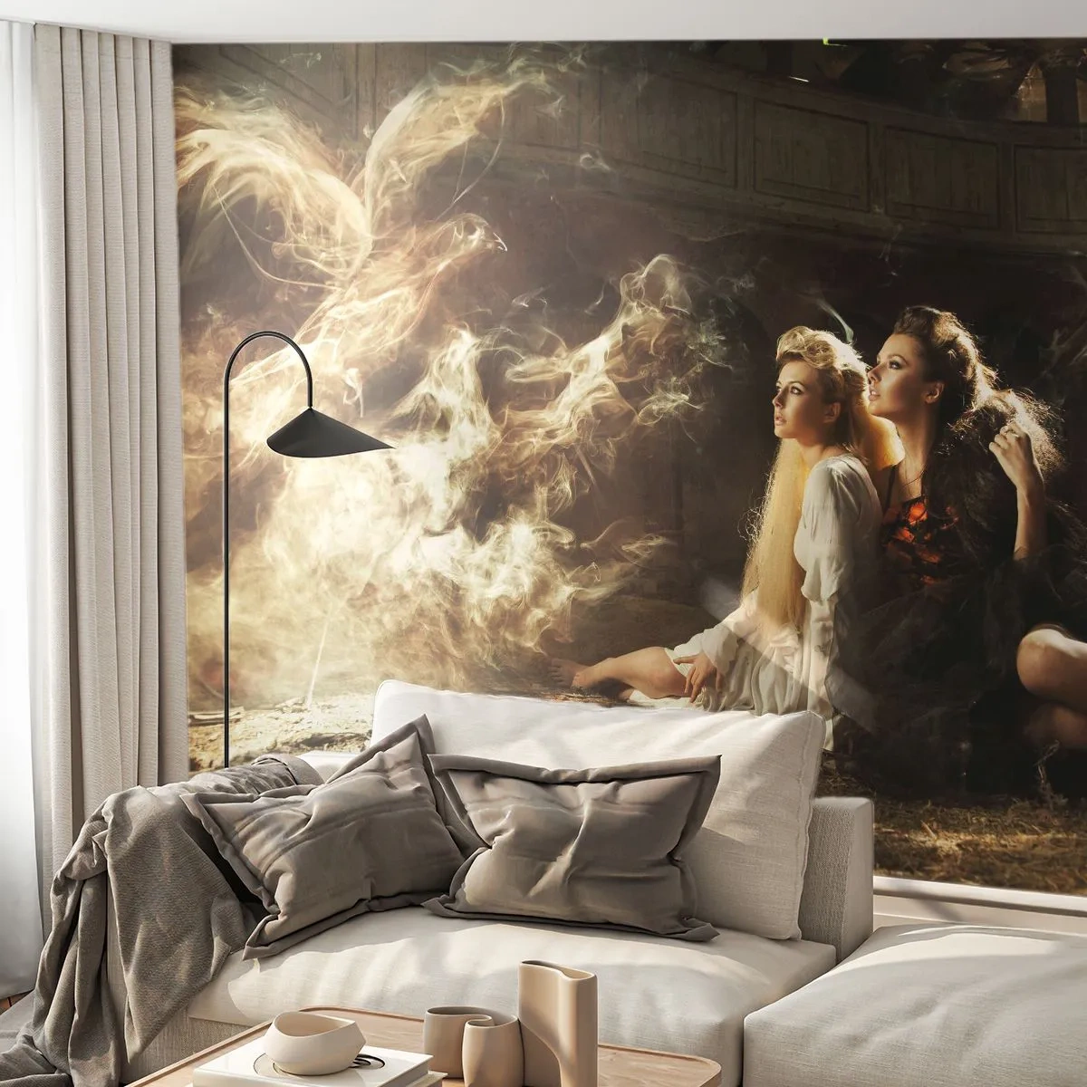 Fotobehang Premium Sand - En er was poëzie - Abstractie, Feniks, Vrouw - 350x256 cm