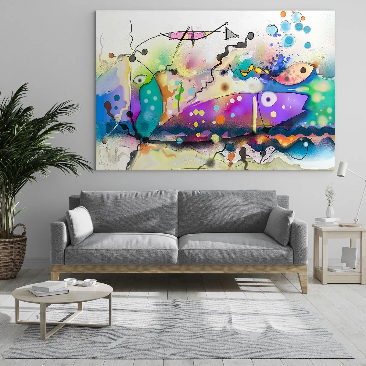 Schilderen op glas - Abstracte compositie met kleurrijke vormen en lijnen - 70x50cm - Geen woorden! - Moderne wanddecoratie voor woonkamer en slaapkamer ARTTOR