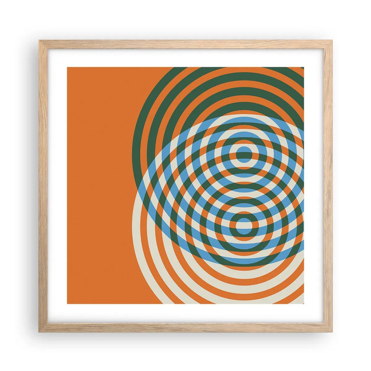 Een poster in een licht eiken lijst - Abstracte circulaire variatie - 50x50 cm