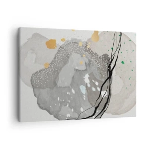Schilderen op canvas - Organische vormen in grijstinten met accenten van zwart en goud - 70x50cm - Organische compositie - Moderne wanddecoratie voor woonkamer en slaapkamer ARTTOR